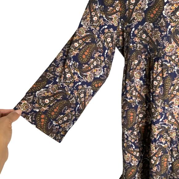 Natural Life Heidi Navy Brown Paisley Mini Dress 3/4 Sleeves Medium - Picture 5 of 9